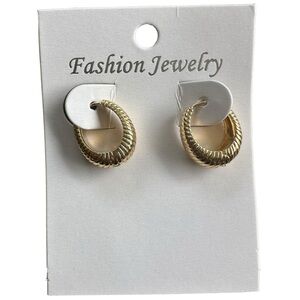Gold Ribbed Hinge Hoop Earrings